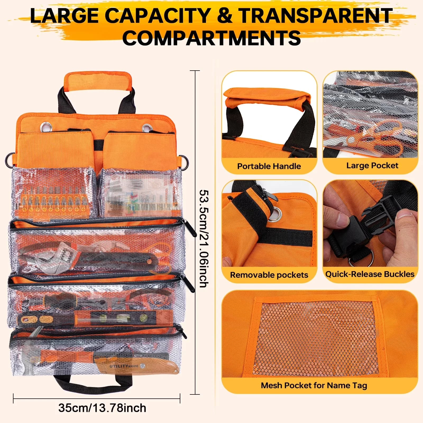 Hand Tool Set Compact with Heavy-Duty, Measuring: 16ft tape, 9" magnetic level, Special: Claw hammer. - Orange Model 46271C