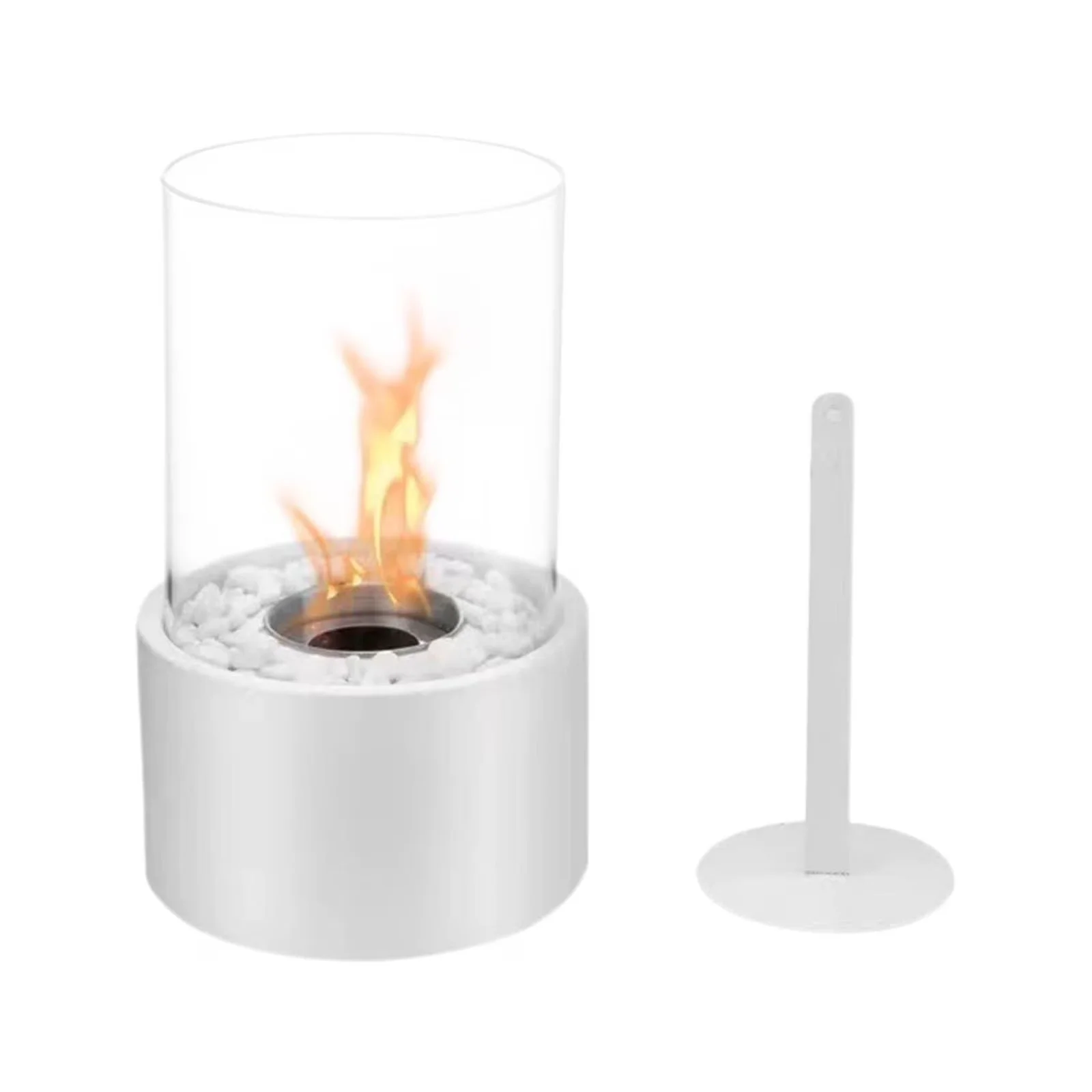 Efficient Outdoor Heating with Portable, Portable Tabletop Fireplace Round, Tabletop Fire Pit Indoor - Glass White for Patio Model 03DD21