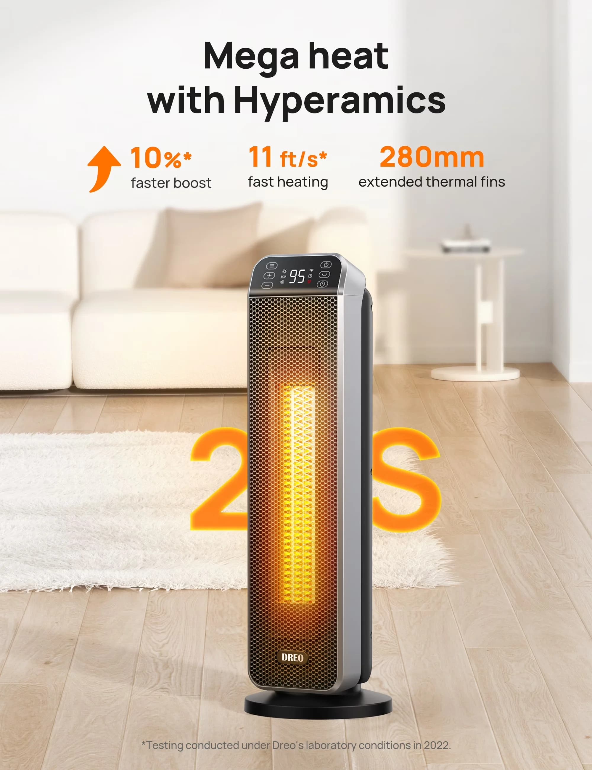 Portable And Electric Space Heater Efficient with Oscillating, Automatic Shutoff, 1-12h timer (in 1h increments) - Silver Model 968415