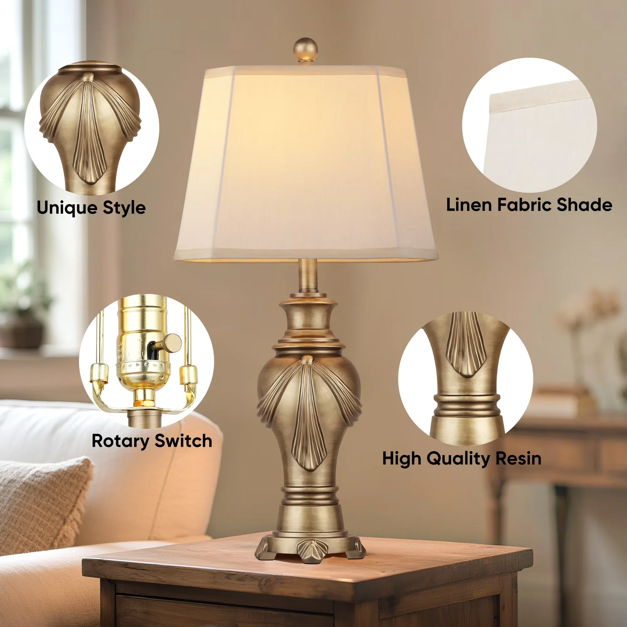 Innovative Table Lamp with LED, Energy Efficient, Standard Lamps - Resin Bronze for Living Room, Bedroom Model 1E87F6
