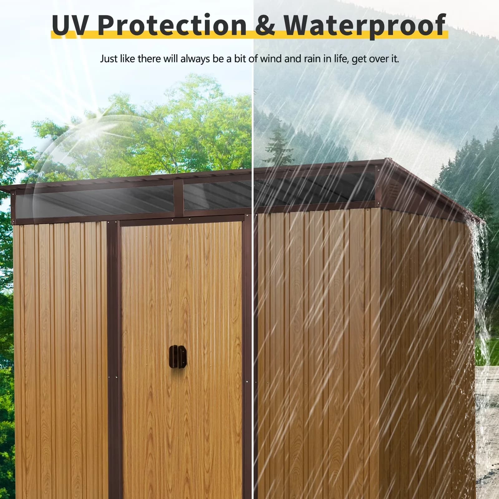 Versatile Shed with Lockable Door, Outdoor Storage 8 x 6 Ft Metal Garden, Sliding Doors and Transparent plate - Metal Coffee for Garden Model B9F300