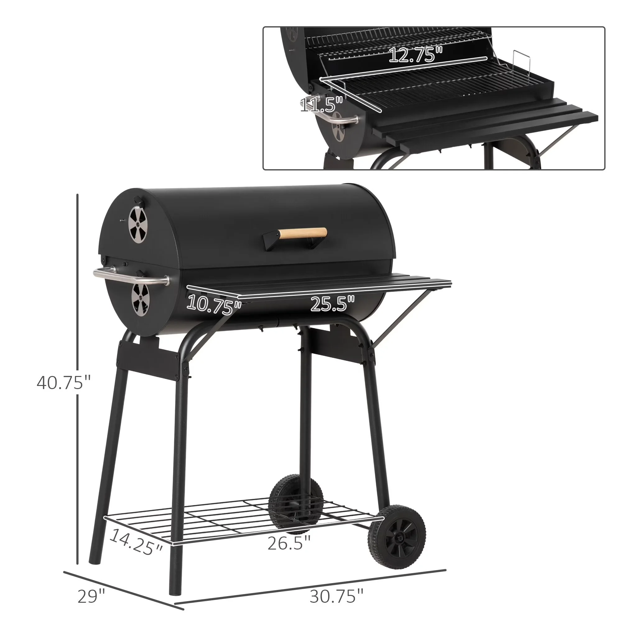 Premium Smoker with Storage Rack, Thermometer, Rust Resistant - Carbon Steel Black#8 Model E9C469