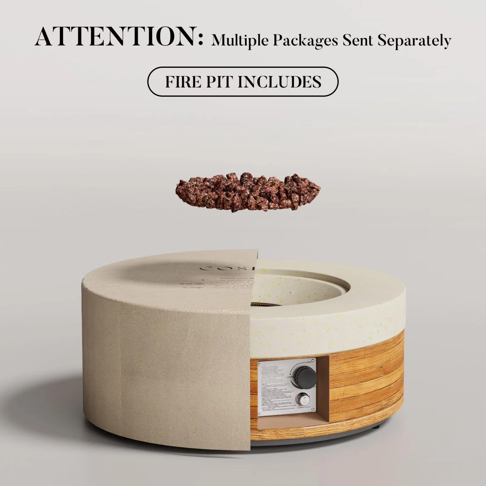 Outdoor Heating Compact with Adjustable Flame, Smokeless, 28'' Round Concrete Fire Pit Table - Brown Mgo Model 98EE14