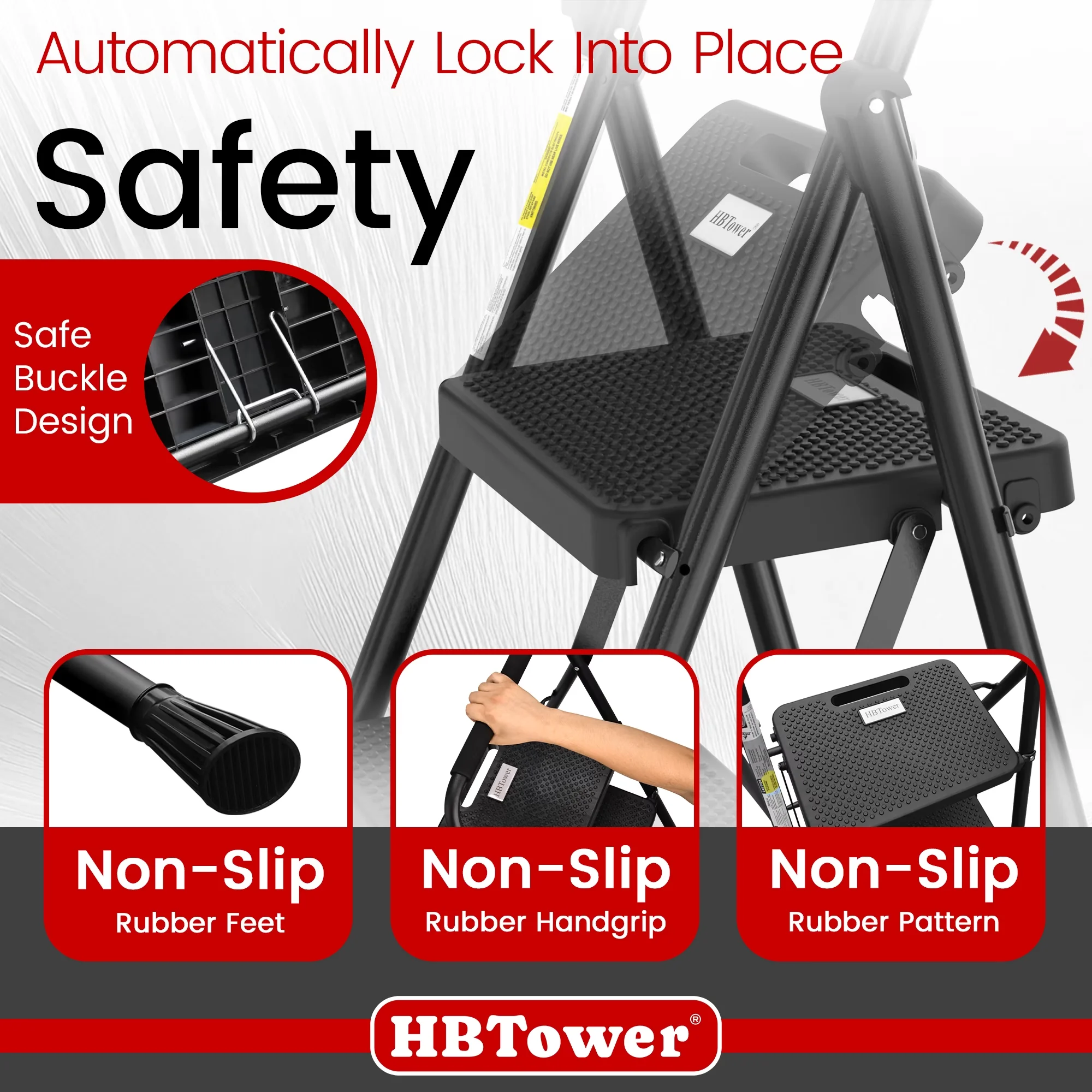 Stylish Ladders And Step Stool with Metal Frame, Lightweight 500lbs - Alloy Steel, Rubber 3-Step Model 9AAD86