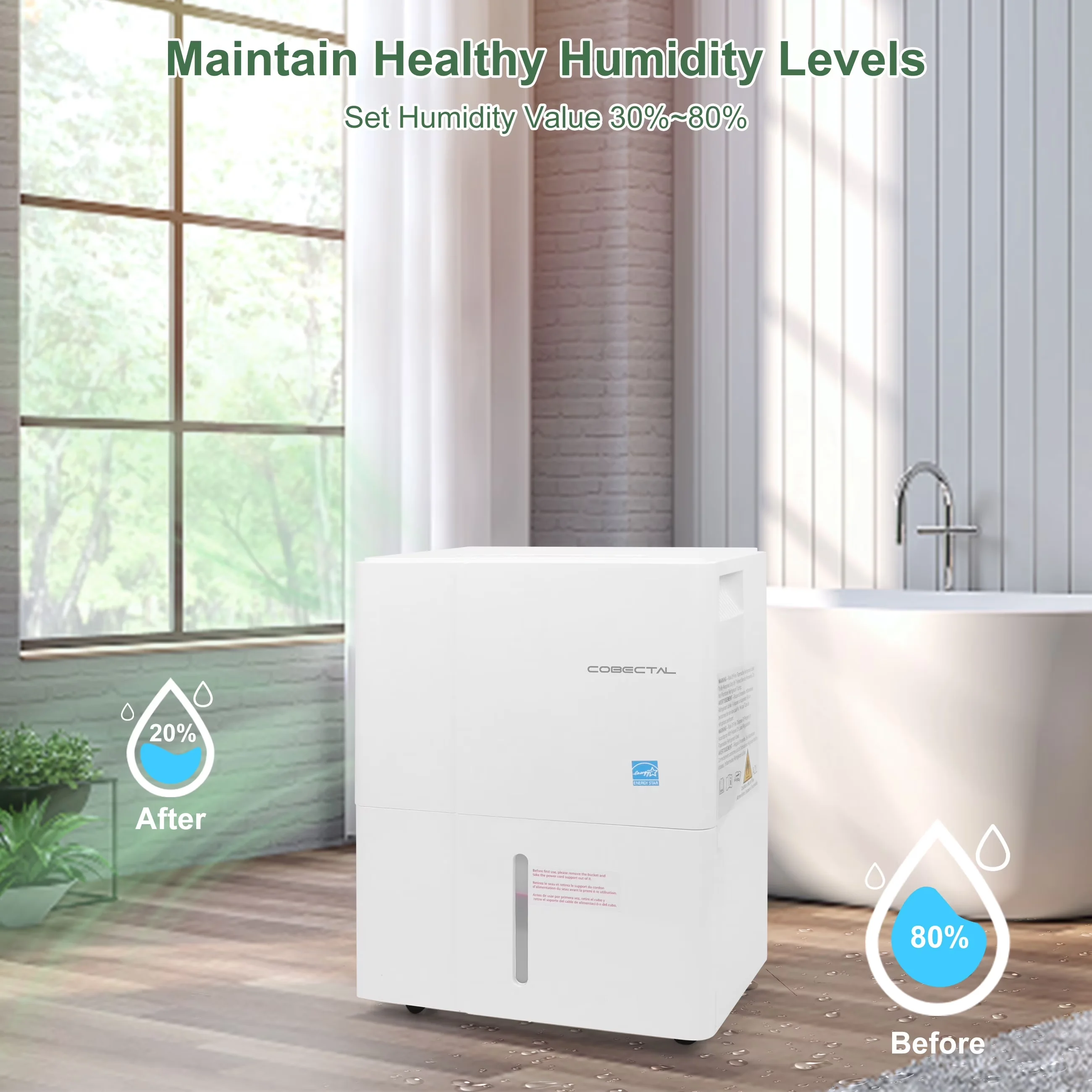 Reliable Dehumidifier with Adjustable Humidistat, Energy Efficient, Automatic Shut-Off - White Model 10A18A