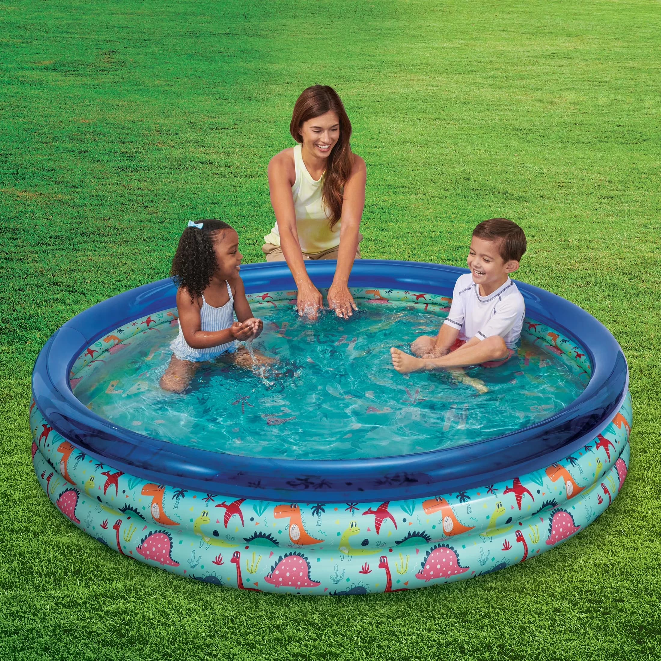 Quality Inflatable Pool with Puncture Resistant, Inflatable 3-ring pool for backyard - Blue Model B65EAA