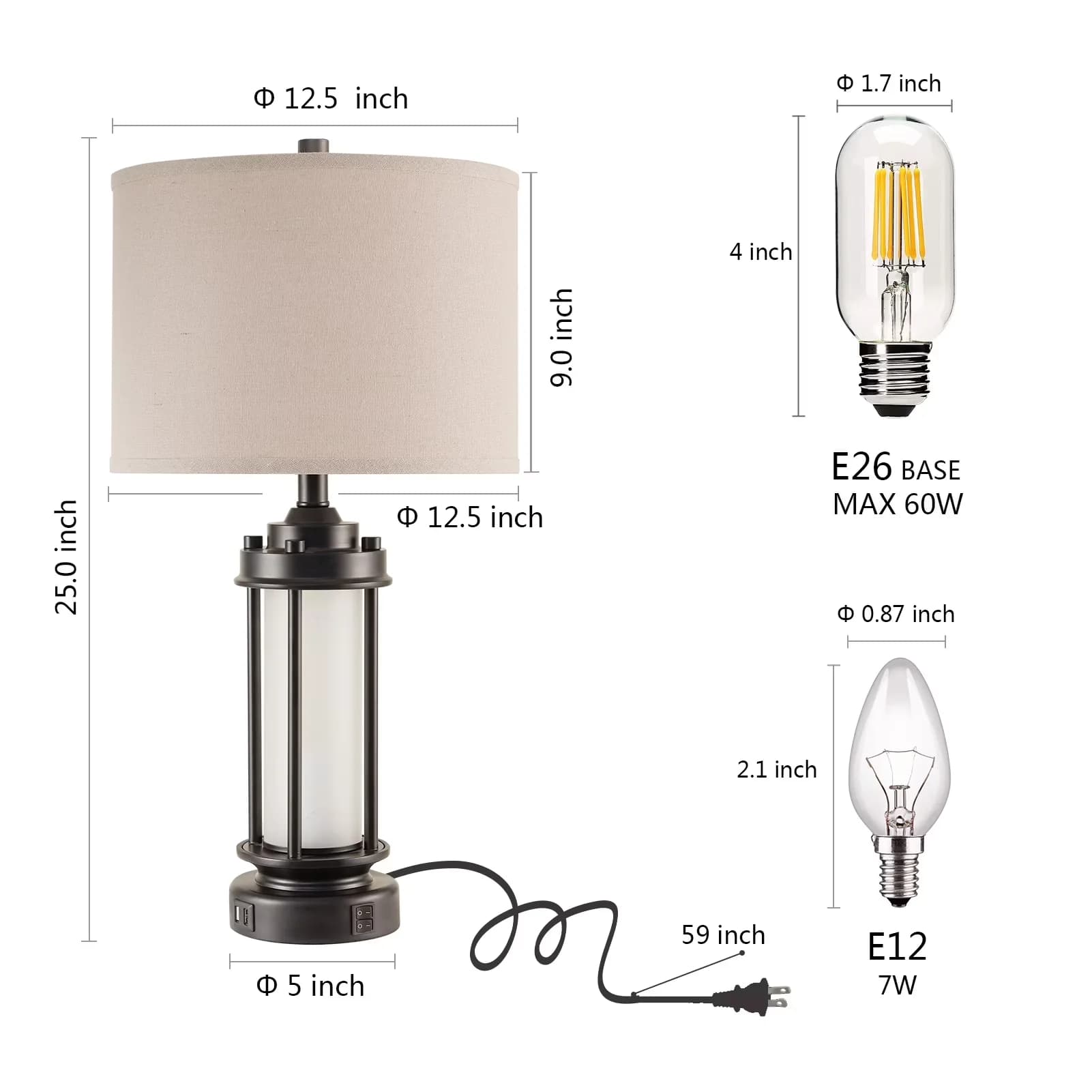Lamp Set Quality with LED, Bedside Lamps - Metal Black for Living Room Model D46C90