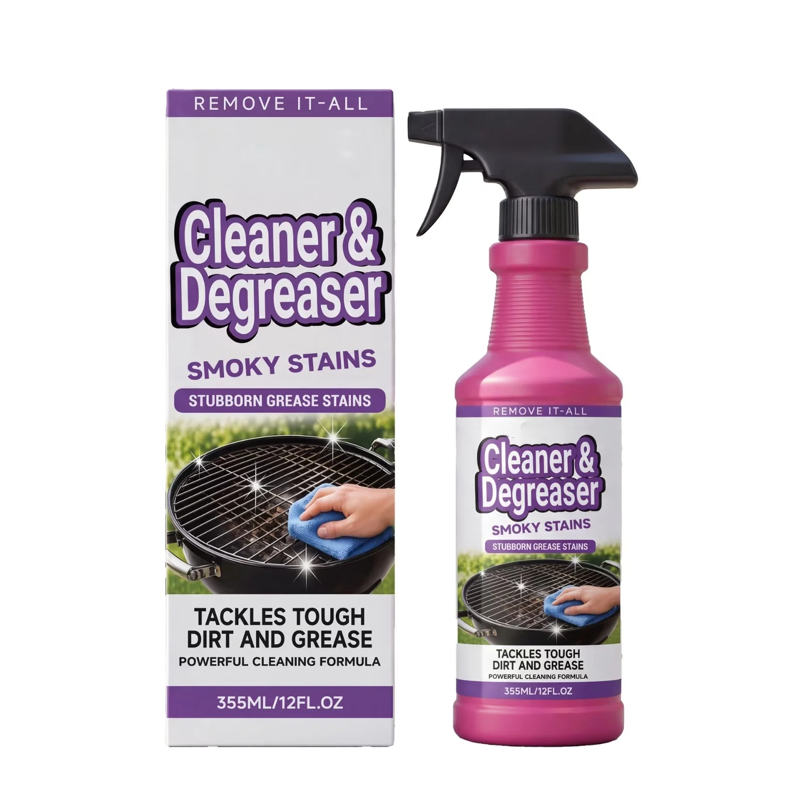 Premium Combo Grill with Heavy Duty Degreaser, Cleaner Spray - Stainless Steel, Iron, Porcelain Coated, Chrome for Kitchen Model 2DC023