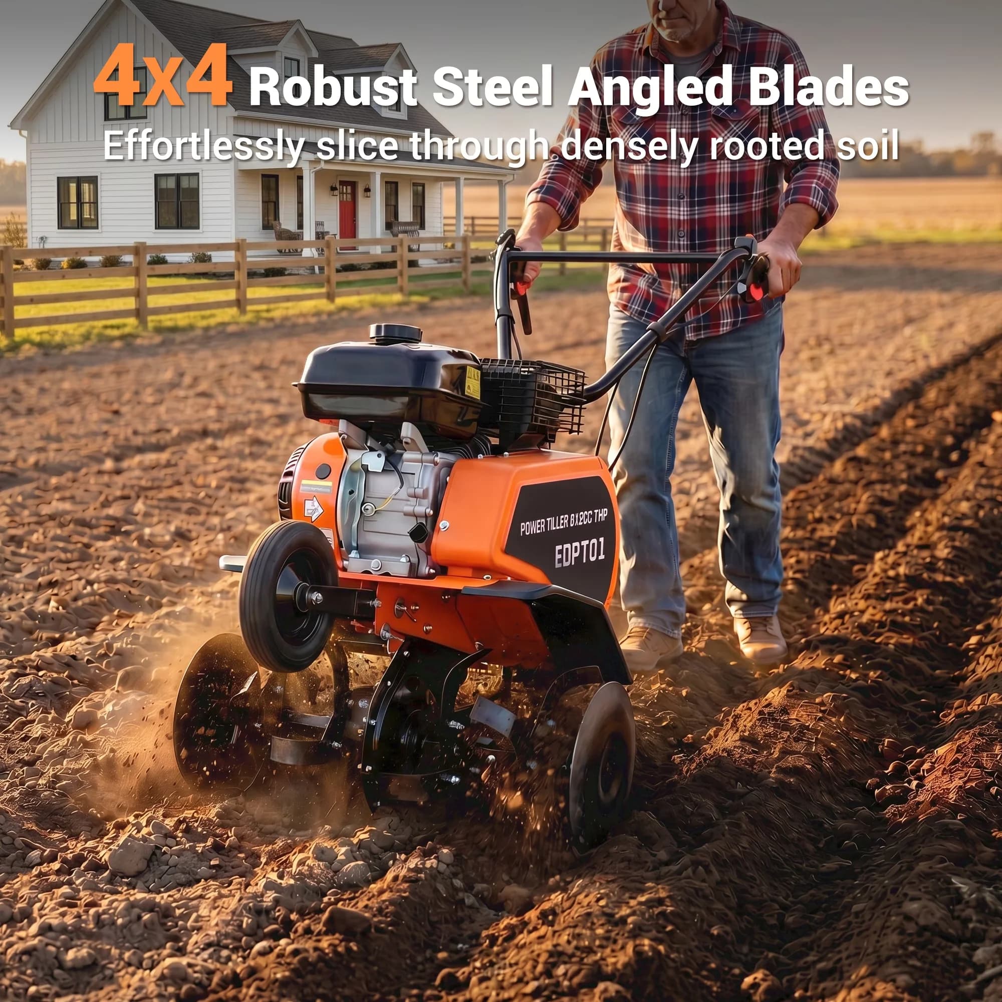 Sleek Trillers Cultivator with Gas Tiller, 7HP 212cc Gas Powered Engine Tiller for Garden - Model DB4058