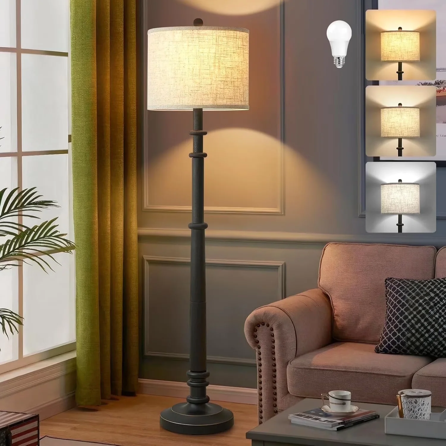 Classic Lamp with LED, Energy Efficient, Modern - Resin Black for Living Room Model 10AD43
