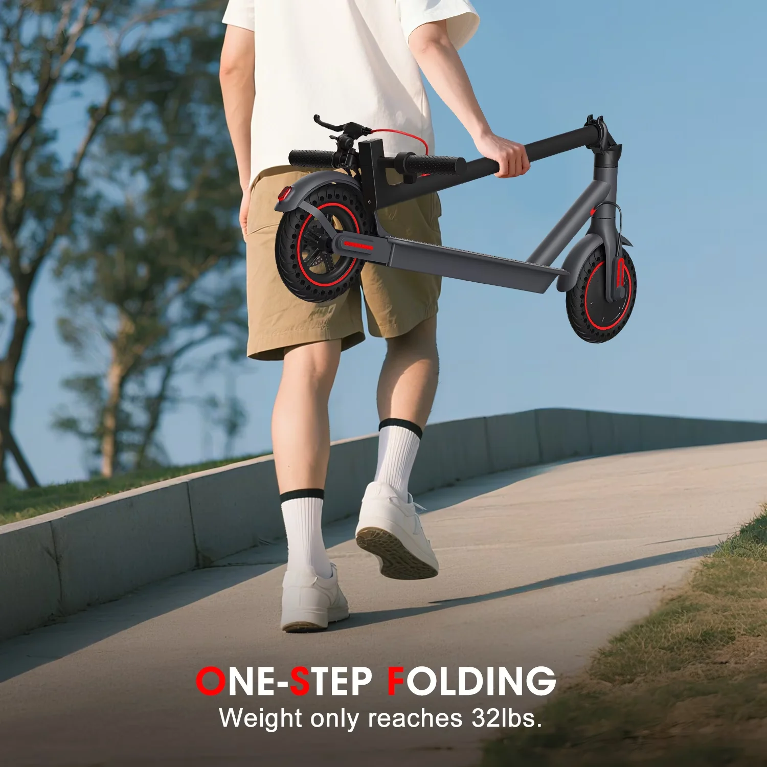 Scooter Versatile with 350W, App Compatibility - Black-Red Aluminum Alloy Model 878872