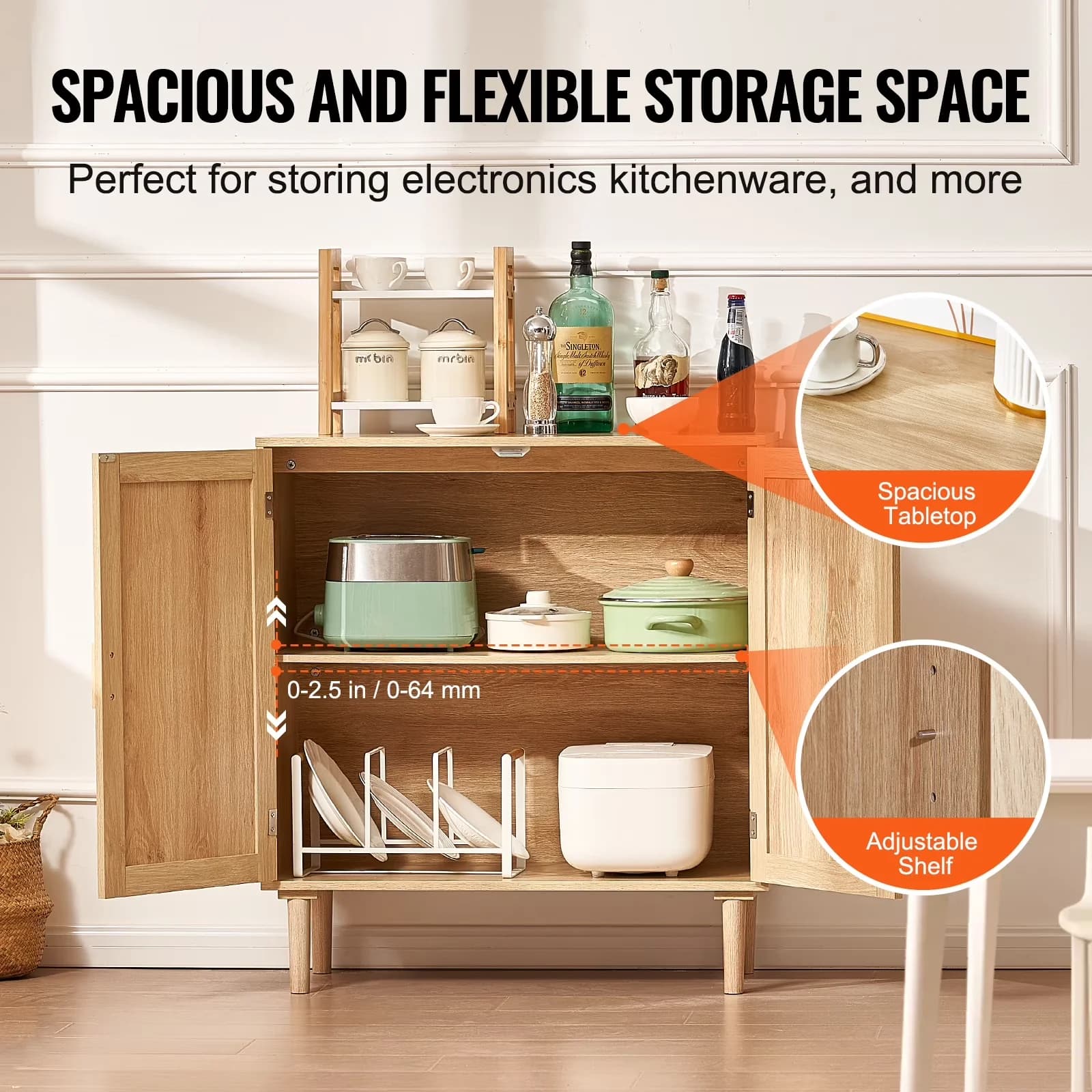 Classic Kitchen Renovation with Modern, Adjustable Shelves, 2 Magnetic Doors and Adjustable Shelves - Rattan Off-White for Living... Model 902B39