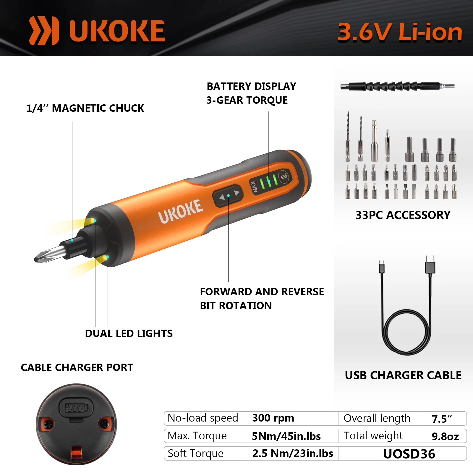 Innovative Factory Reconditioned with Battery, LED, Ergonomic Handle - Orange Model 5222BC