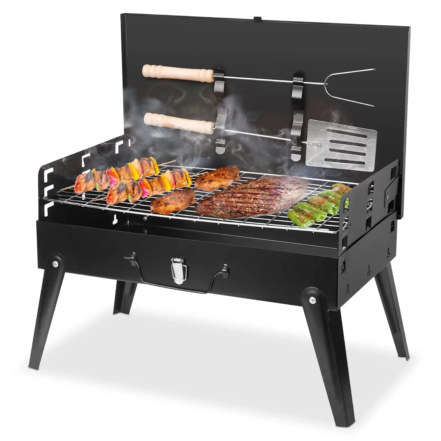 Innovative Flat Top Grill with Foldable, Portable - Iron, Chrome And Processing Electrophoresis Surface Black Model 3FF5D4