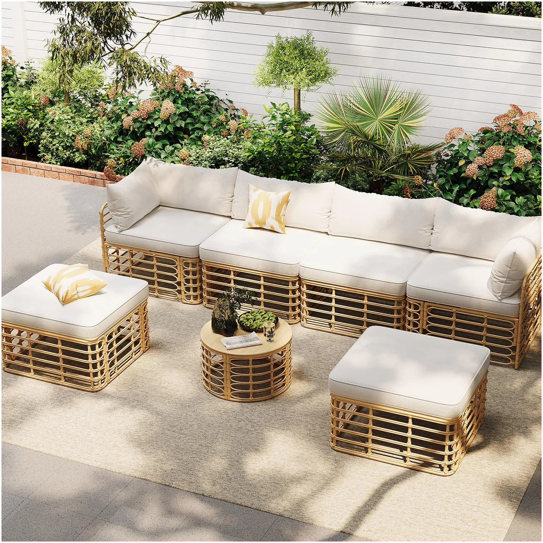 Durable Outdoor Sofas Sectional with Coastal, Weatherproof - Wicker Beige for Garden Model 20A38A