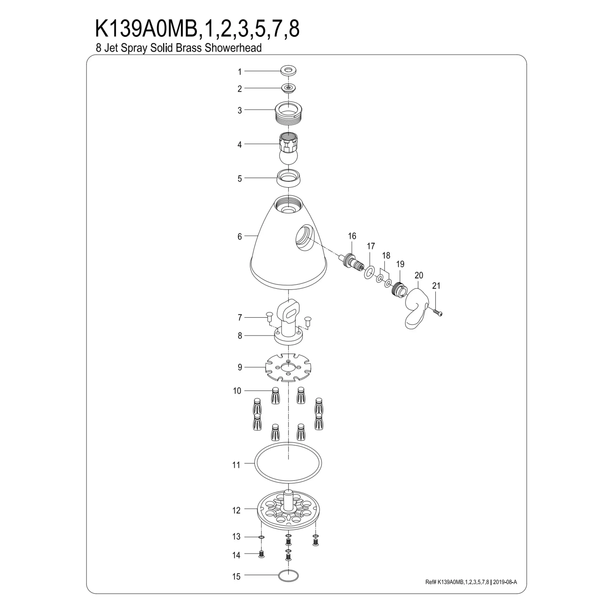 Modern Shower Head with Standard 1/2-14 NPT connection, 3-5/8" diameter shower head, 4-3/4" height - Gold Brass;Zinc Alloy Model AB3DEB