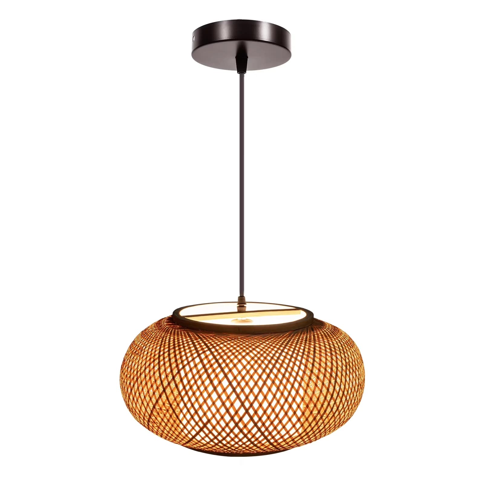 Stylish Ceiling Lights Fixture with LED, Adjustable Height, Natural Rattan Pendant Light - Bamboo Model FE330F
