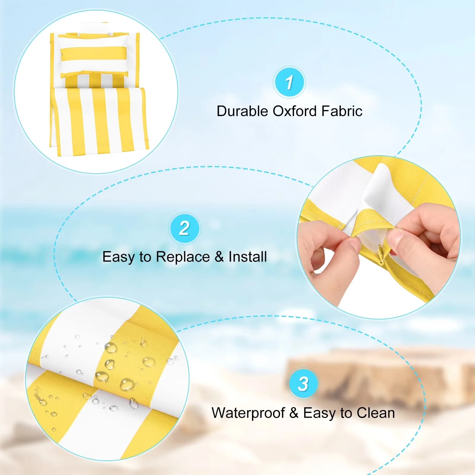 Professional Beach Chair with Water-Resistant, Classic Stripe - Adds a vibrant look - Yellow Model D9EB4C