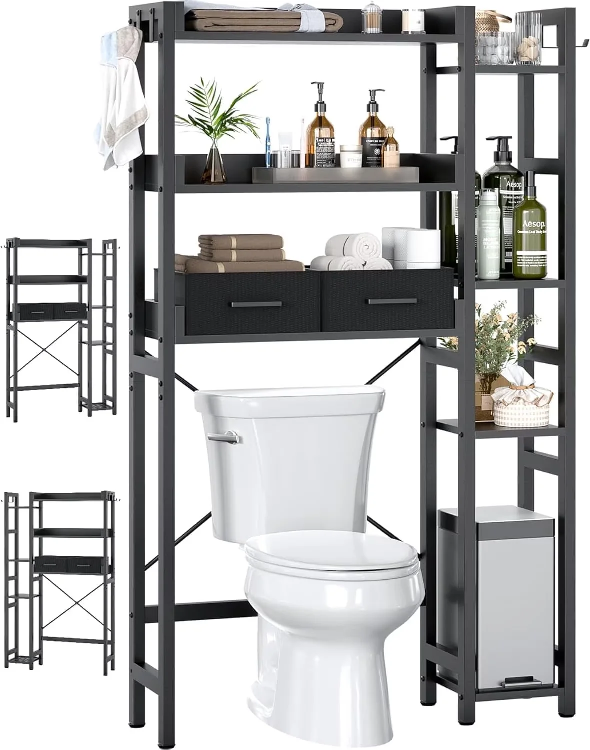 Bathroom Renovation Premium with Divided, Hanging, Over the Toilet Storage Upgraded version - Black Mdf Board, Metal Model 5AF62B