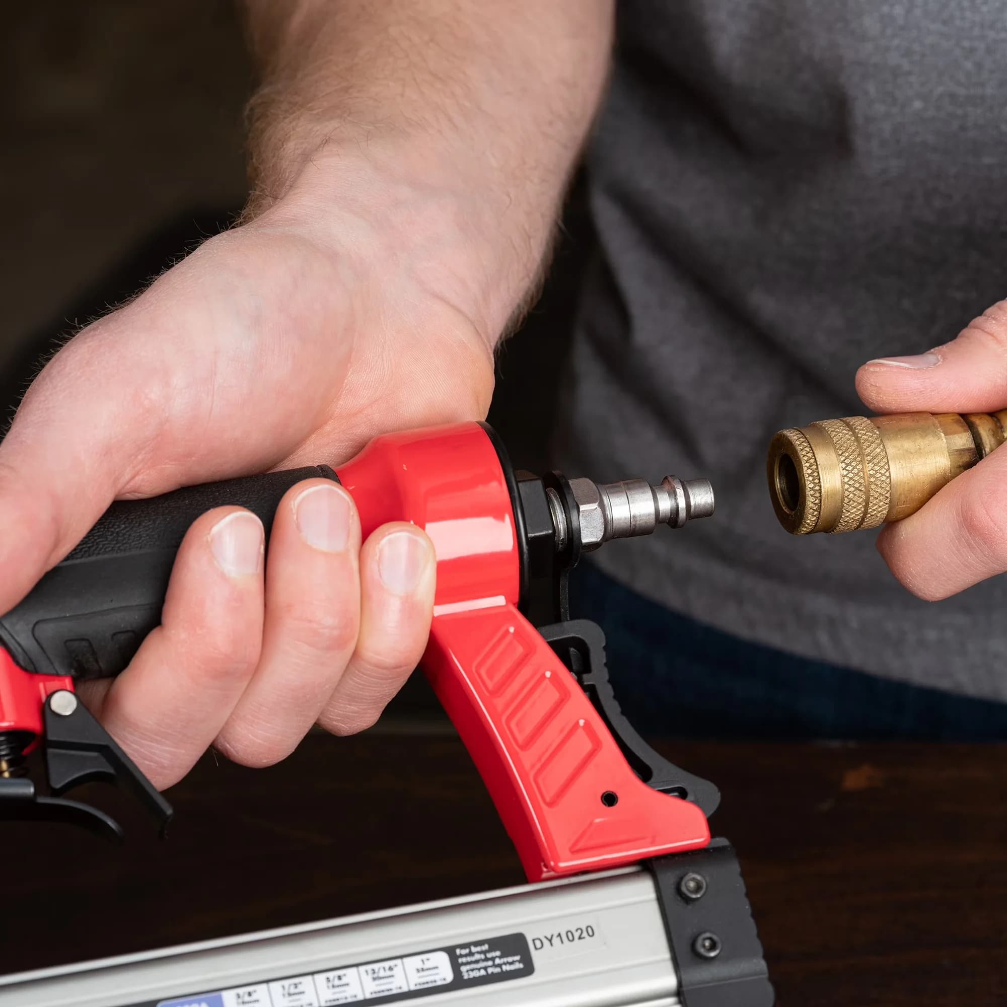 Essential Air Tools Compressor with Lightweight, Adjustable, PT23G Pneumatic Pin Nailer - Red Model D45166