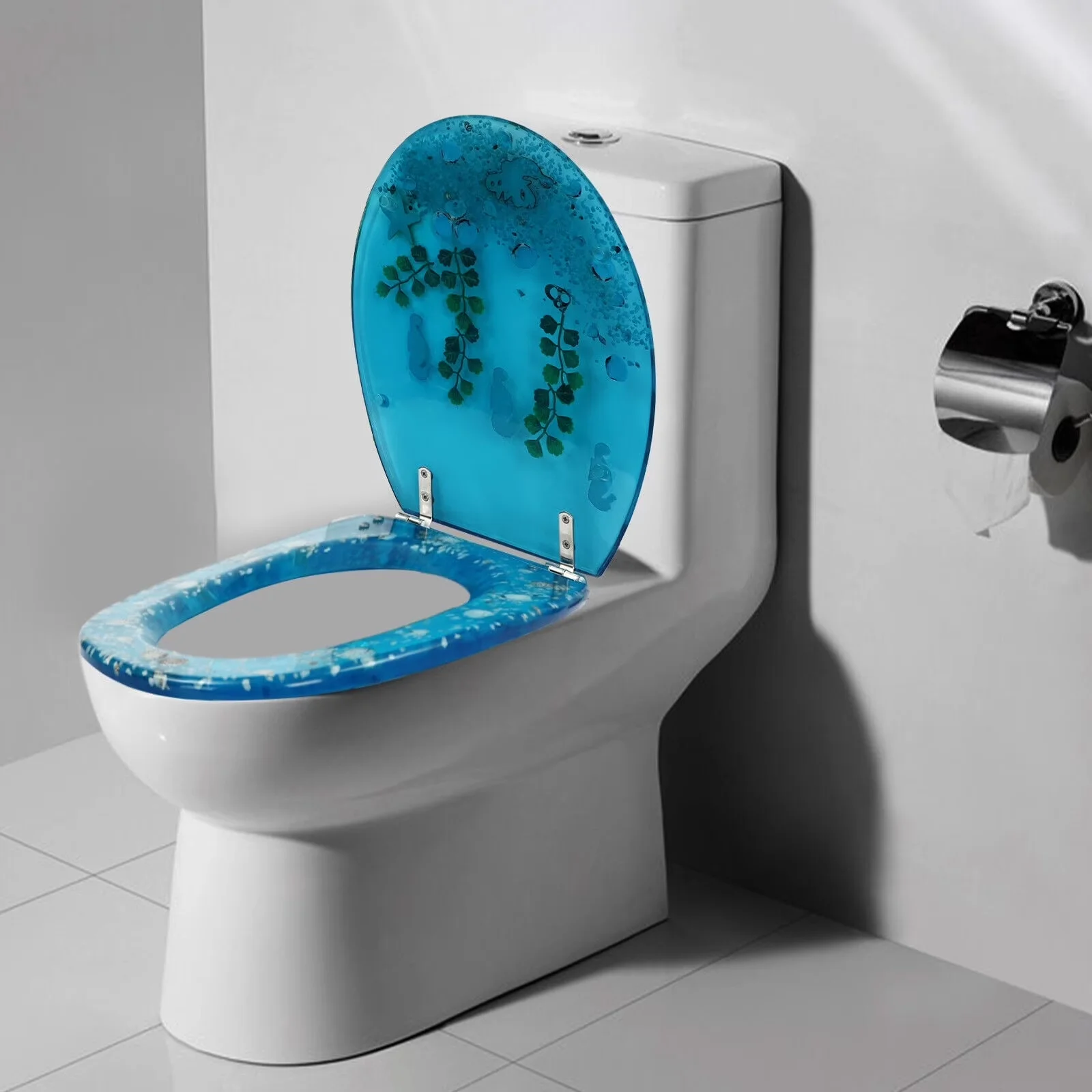 Compact Toilet Seats And Lid with 1.Strong Wear Resistance, Installation Aperture: 15cm - Blue Resin Model 390CB4
