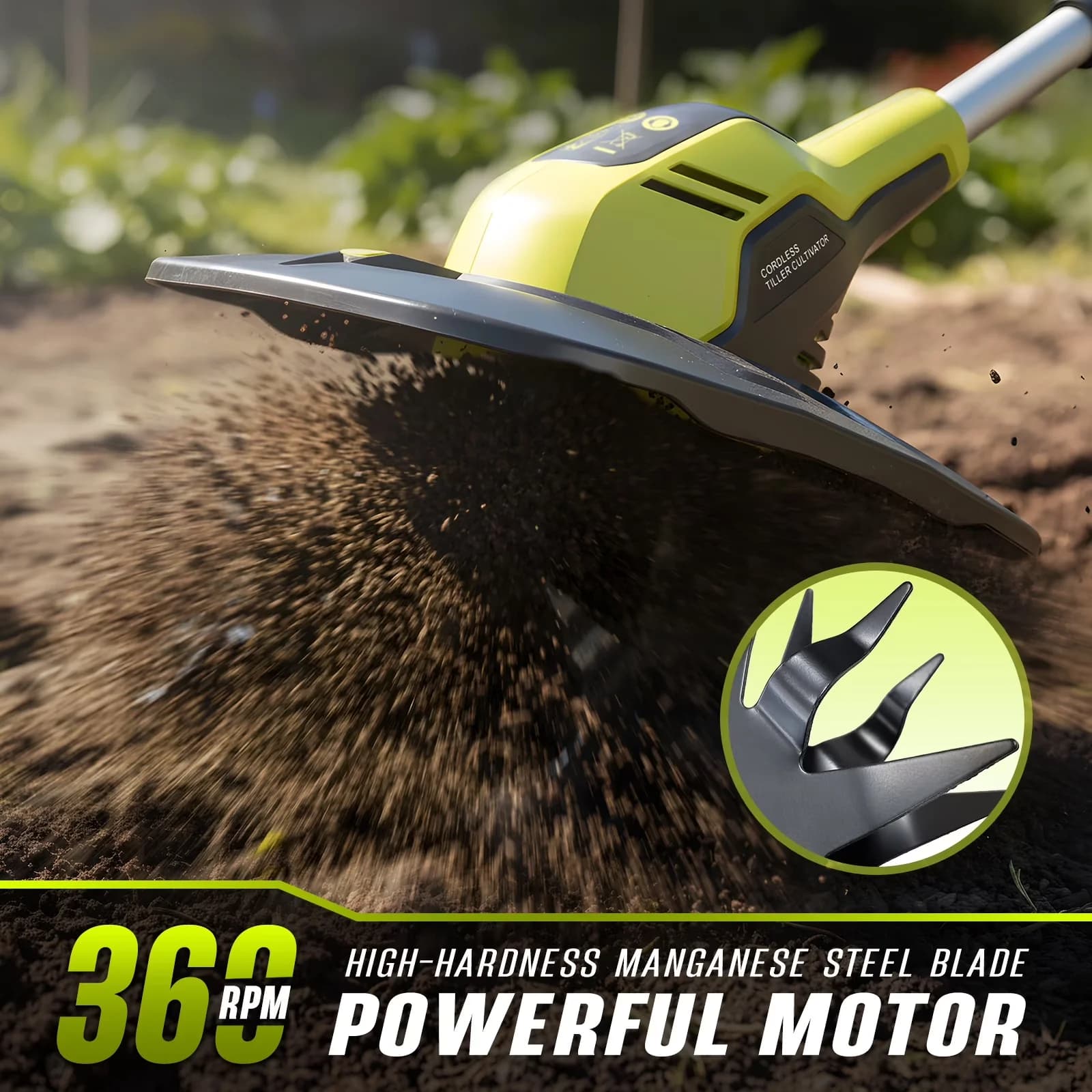 Durable Trillers Cultivator with Battery, 20V, Electric Garden Rototiller for Garden - Model 55E82F