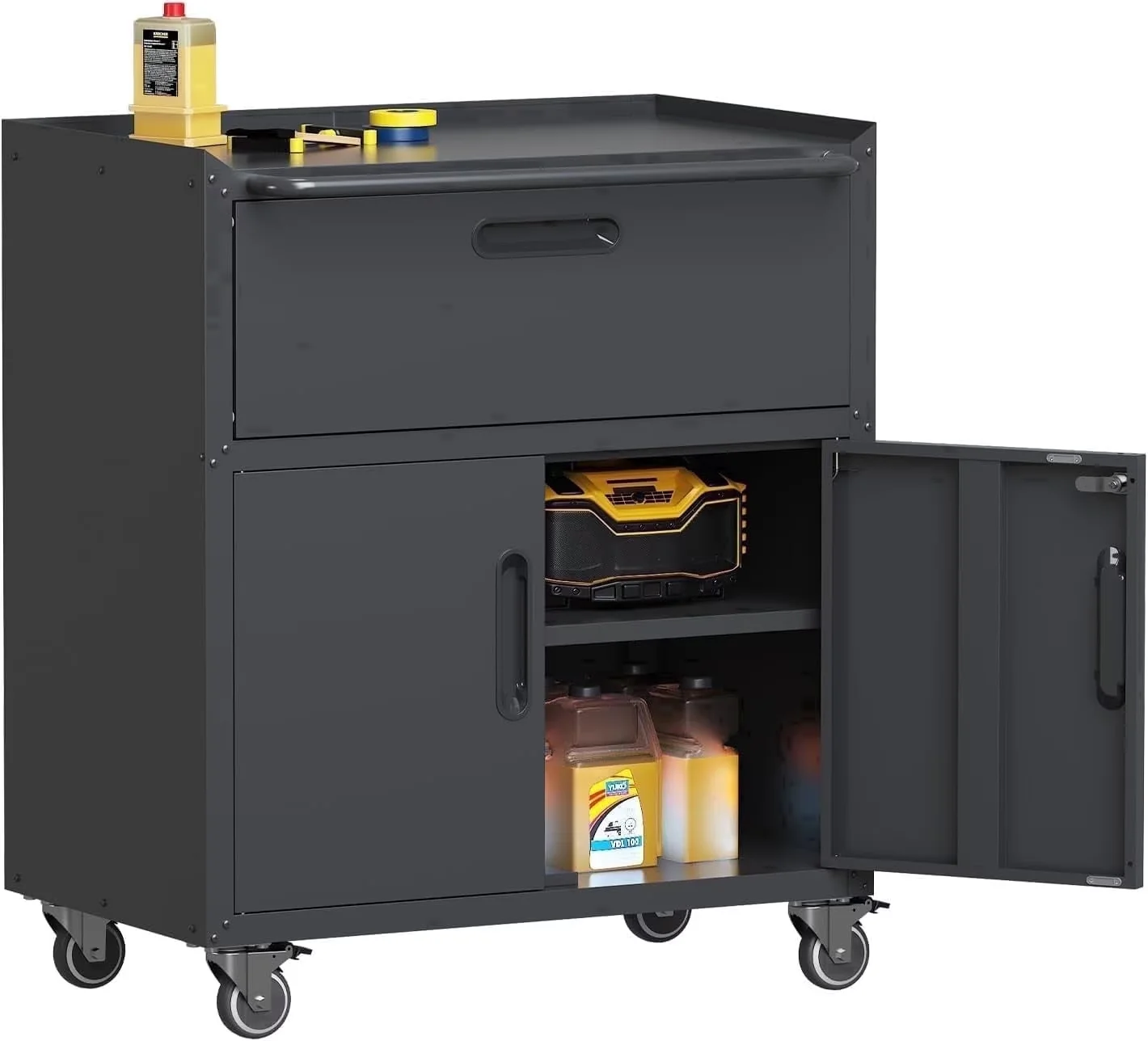 Durable Toolstorage with Lockable, Heavy Duty, Rolling Tool Cabinet - Black Metal Model 3CCF71