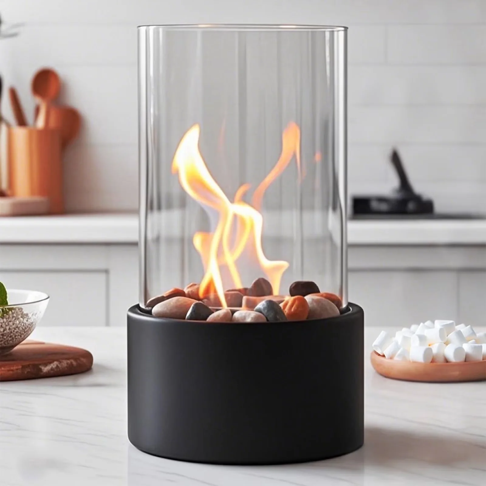 Compact Outdoor Heating with Portable, Windproof Borosilicate Glass - Metal,Glass Black for Home Model A7D287