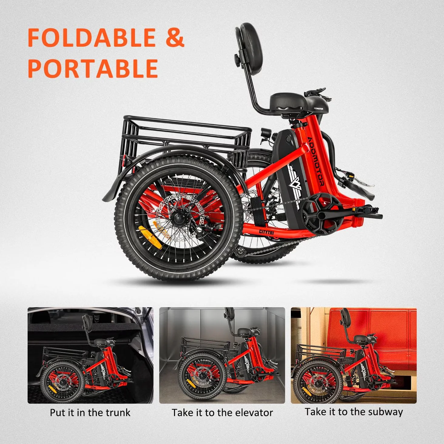 Compact Electric Bike with 750W, 48V, E-310 PLUS Folding Trike - Gray 90MI Model C5BA3C