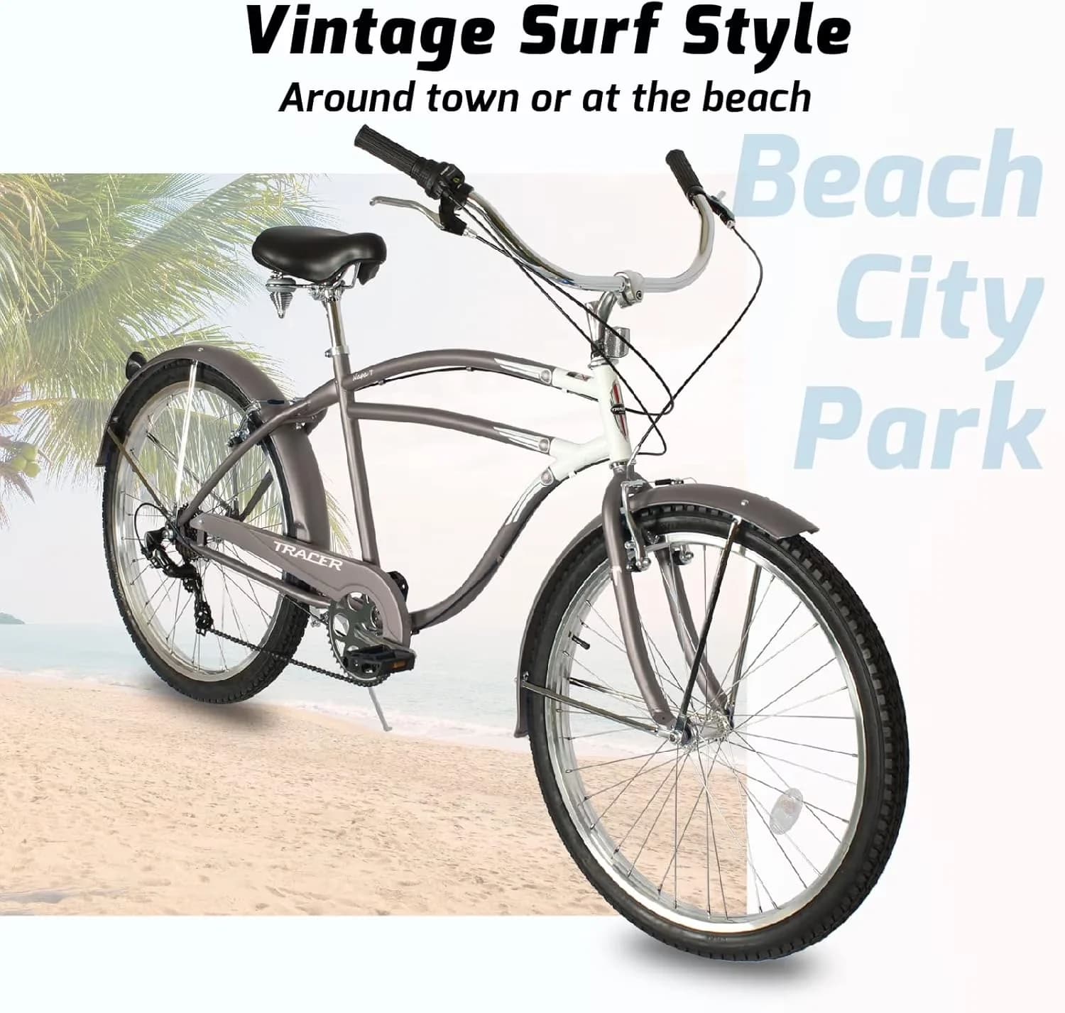 Premium Cruiser Bike with Adjustable Seat Height, Adjustable Speed - Matte Grey Model FE5EB3