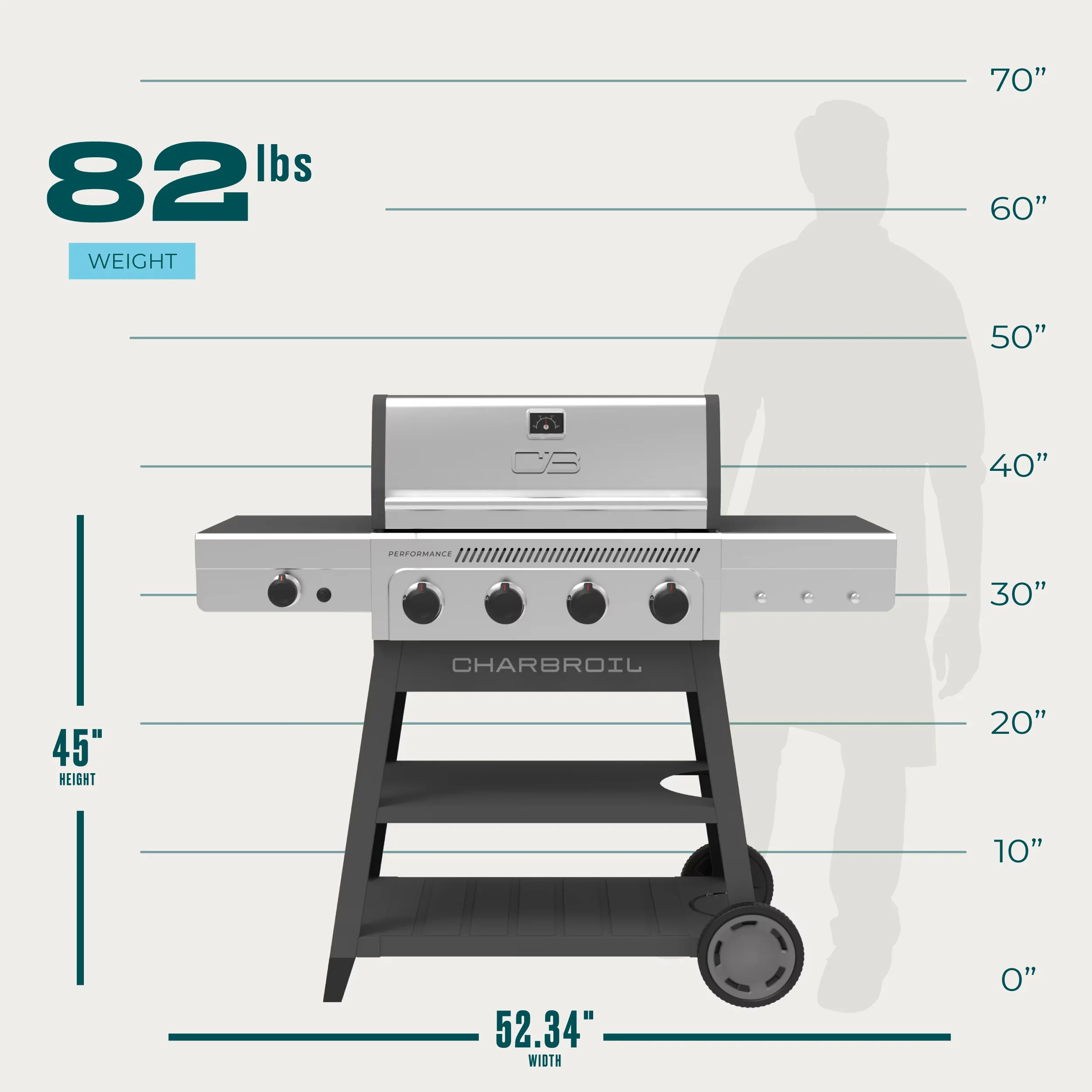 Gas Grill Essential with Tool Holder, Warming Rack - Heavy Duty Steel Gray Model 0DA0CA