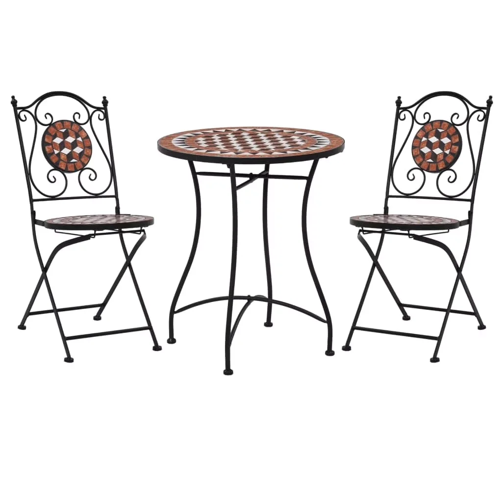 Professional Patio Dining Set with Seat diameter: 15", Delivery includes 1 table and 2 chairs, Color: Terracotta - Powder-Coated Iron... Model 230FBE