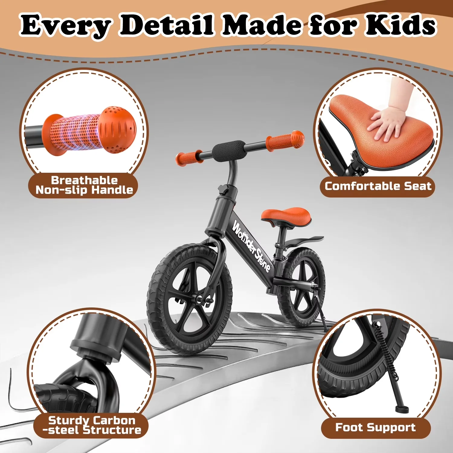 Essential Kids Bike with Adjustable Seat, Adjustable Handlebar Height, No-Pedal Bicycle - Black Model B0ED38