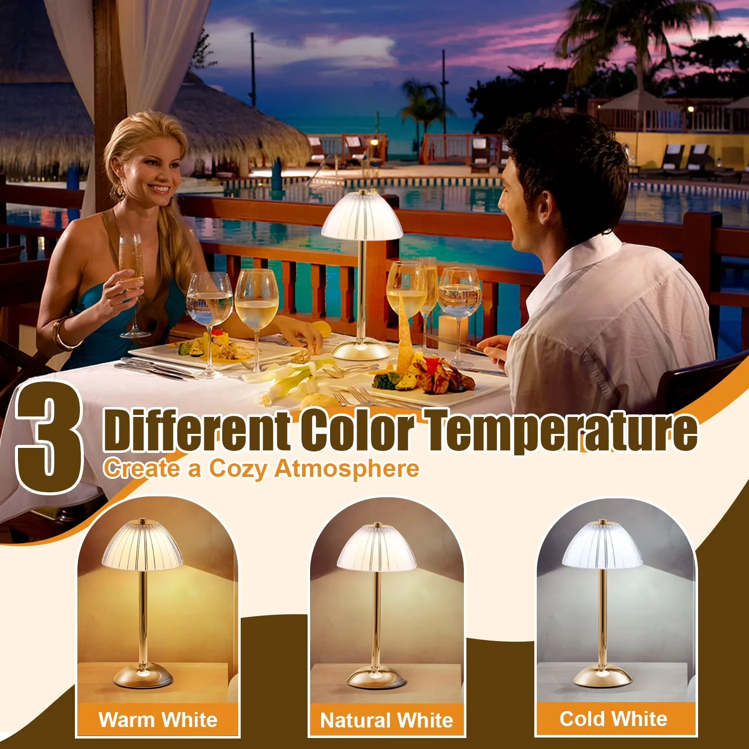Lamp Quality with LED, Battery, Table - Gold Metal, Acrylic for Home Office Model 388A77