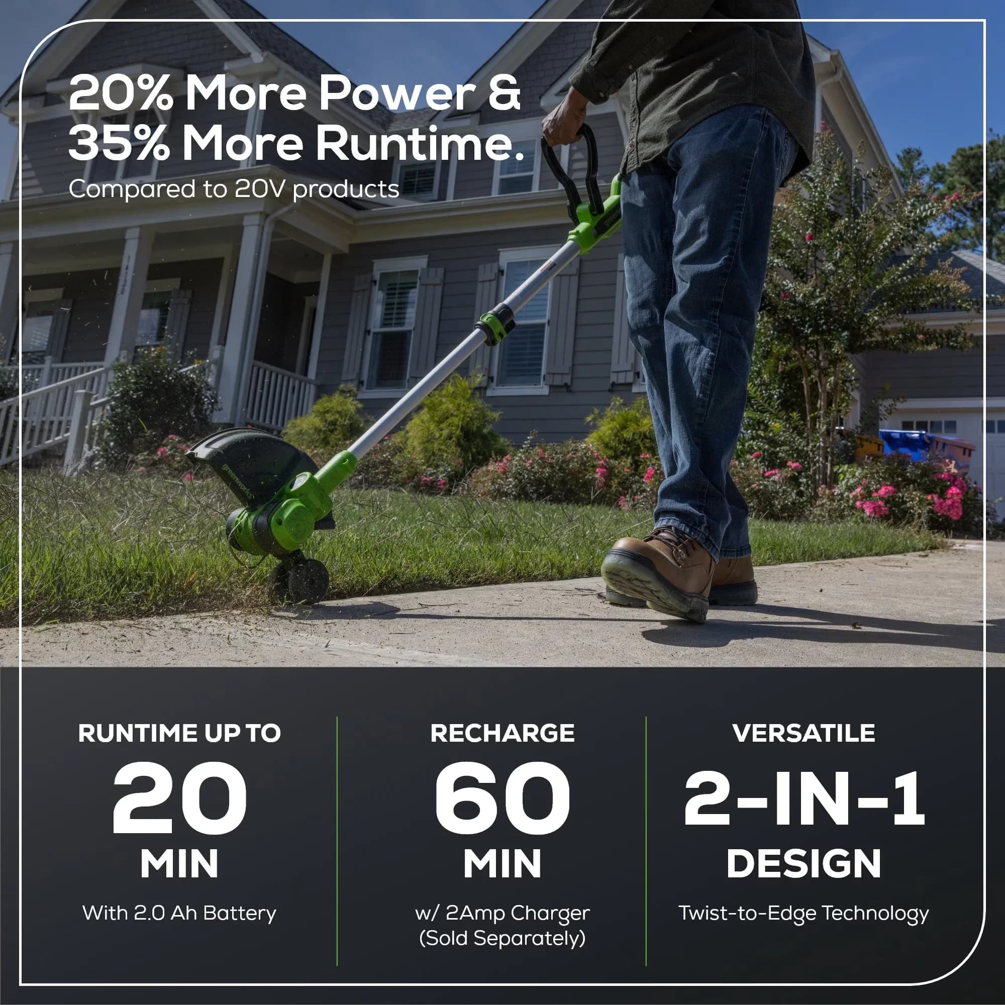 String Trimmer Stylish with Battery, 24V, Brushless - Green - Commercial Quality Model AA1713