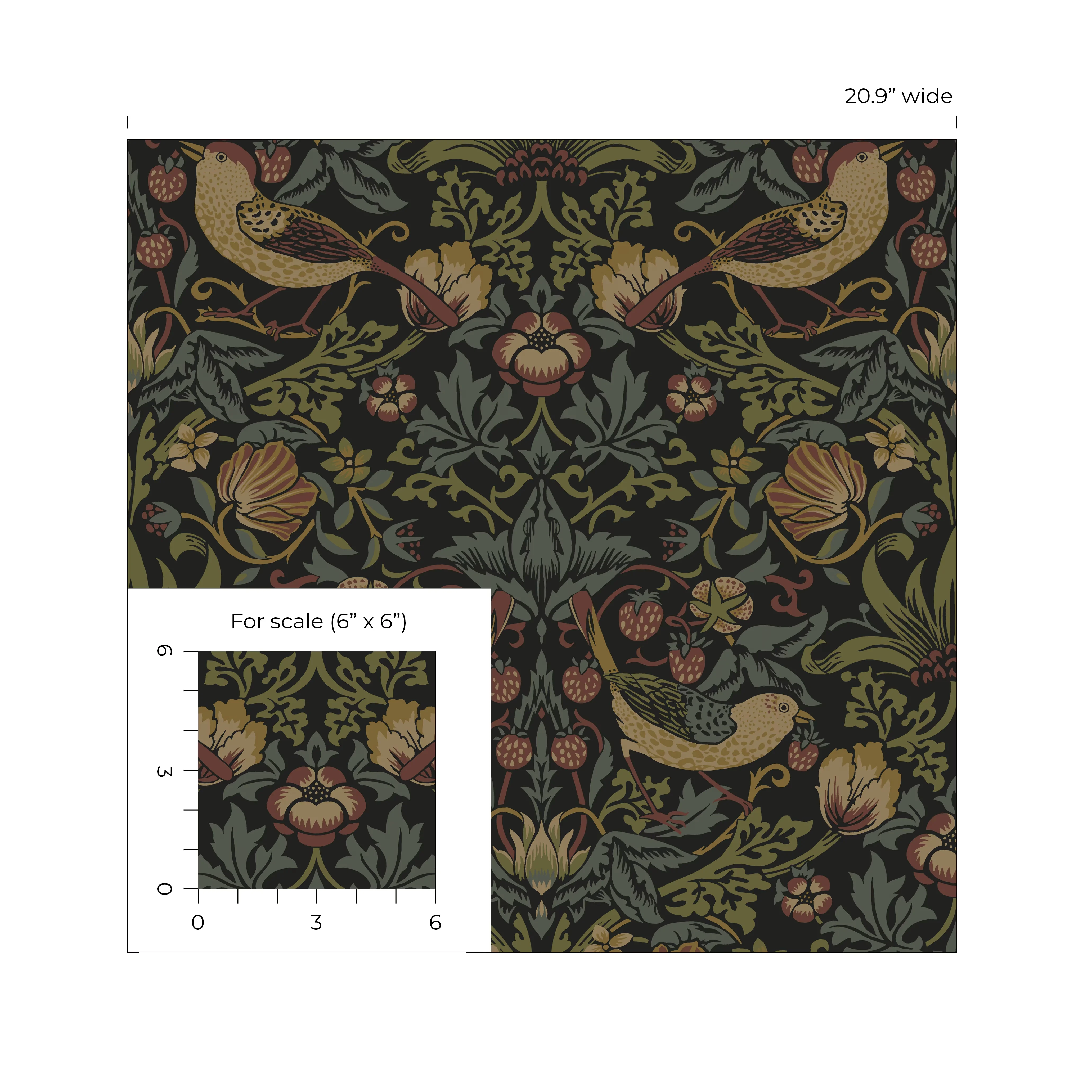 Innovative Wallpaper with Removable, Black Strawberry Garden Peel and Stick - Vinyl Black Model 603231