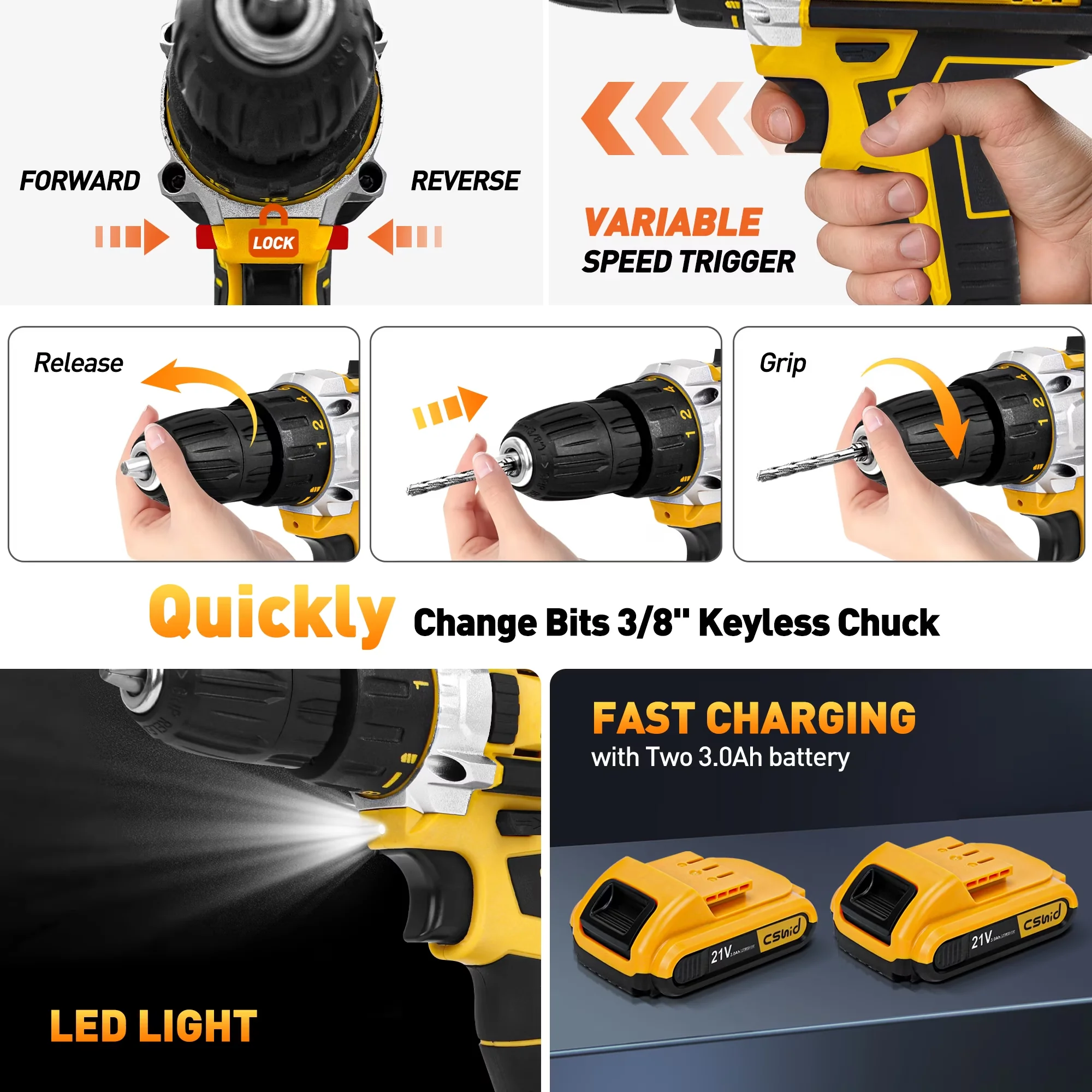 Power Tool Premium with Battery, 21V, Set - Yellow - Standard Series Model 8CDA95