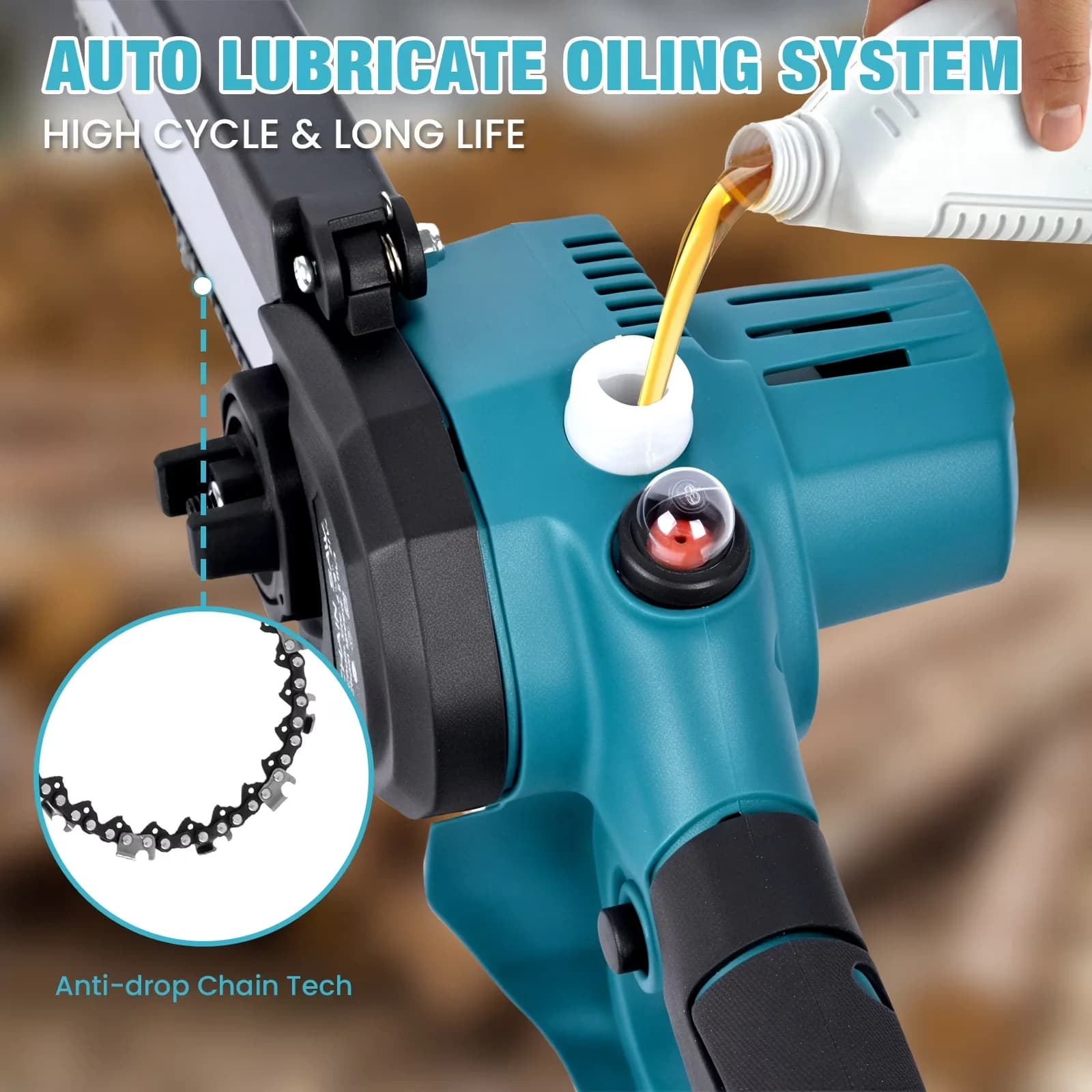 Chainsaw Efficient with Battery, 21V, 2-in-1 Electric Pole Saw & Mini - Blue Model 8D1F21