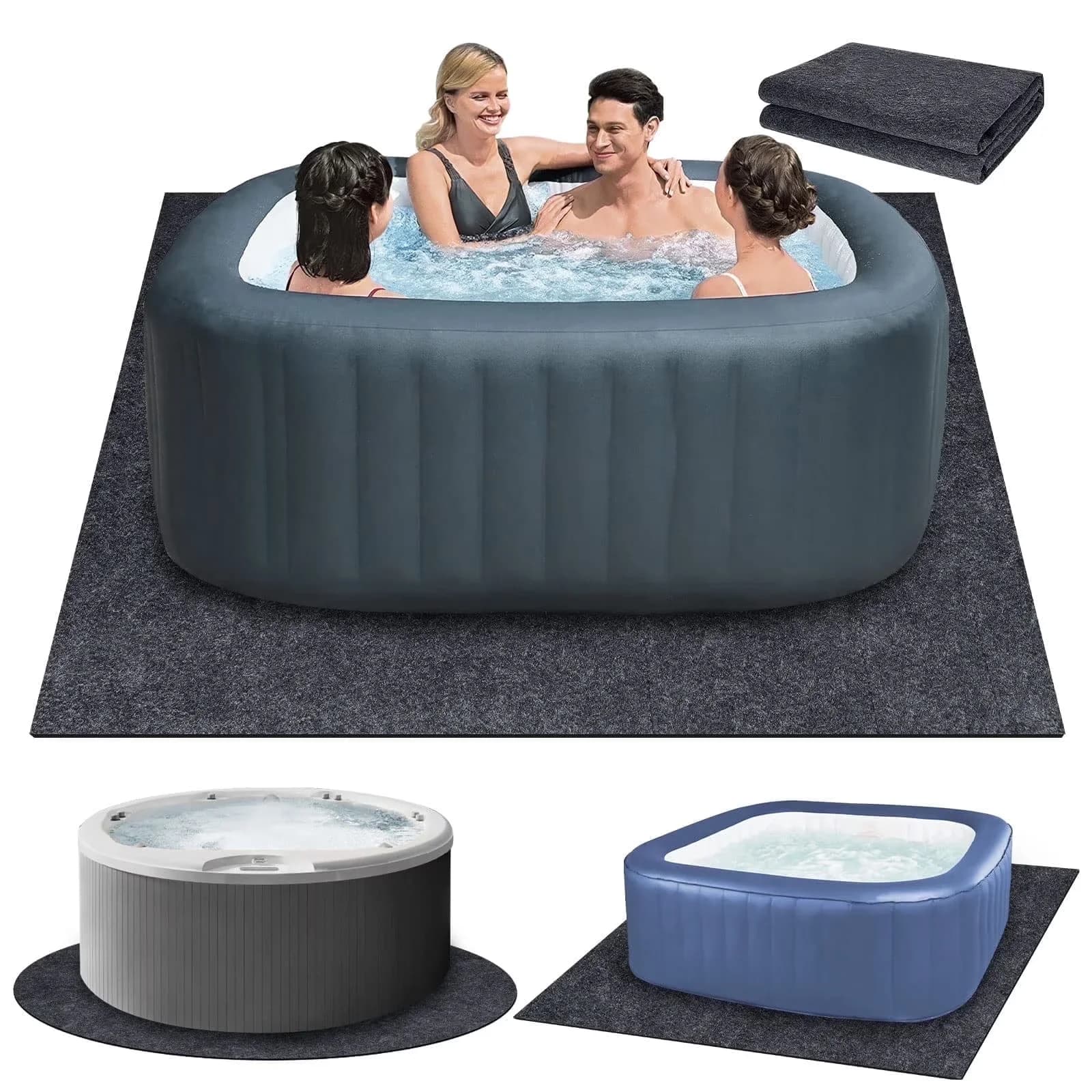 Innovative Hot Tub with Inflatable Mat Outdoor Indoor, 80*80 Inch Square Pad - Felt 80*80 In Square Model C3D229