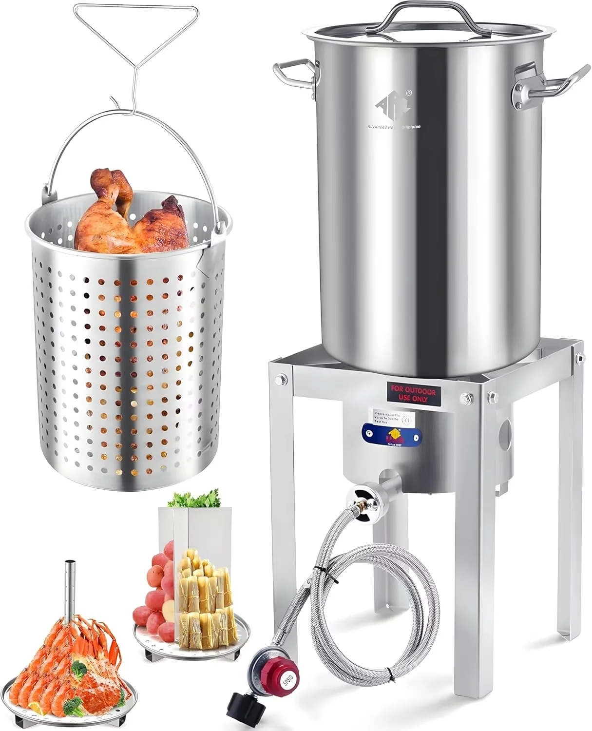 Classic Outdoor Fryer with Crawfish Boiler, Basket - Silver Stainless Steel Model 0379C7