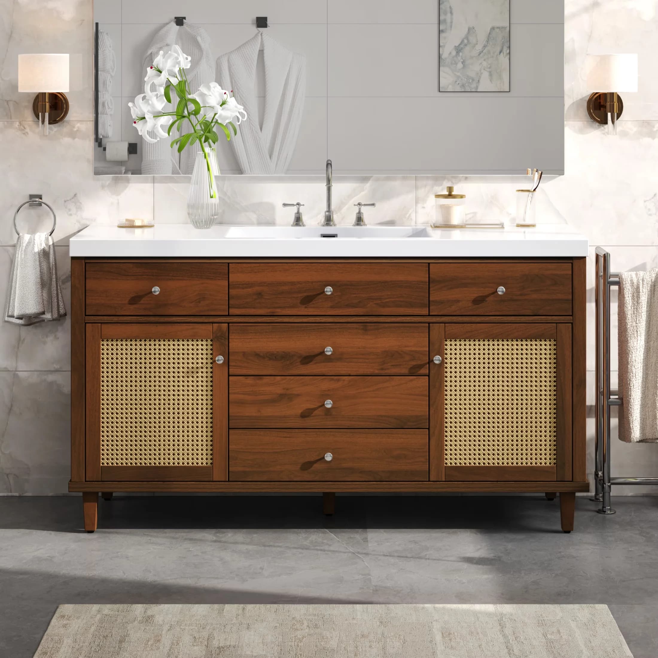 Bathroom Renovation Compact with Storage Cabinet and Drawers, Material: Solid Wood + MDF - Model 096775
