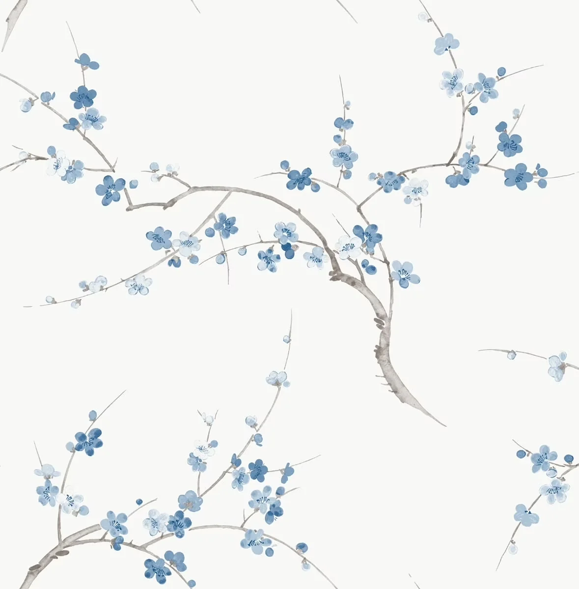 Wallpaper Sleek with Removable, Cherry Blossom Floral Peel and Stick - Vinyl Pacific Blue & White Model EB181E