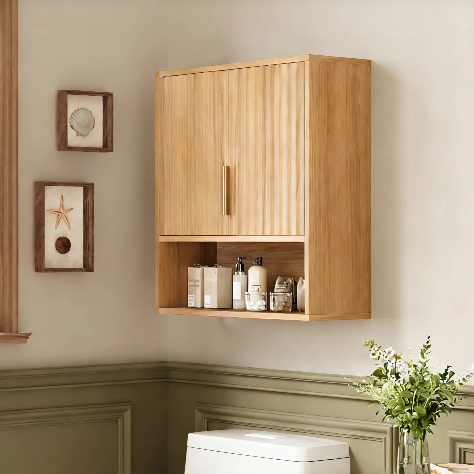 Bathroom Renovation Sleek with Mid-Century, Modern, Fluted Cabinet Wall Mount - Mdf Wood Brown Model BDB9DD