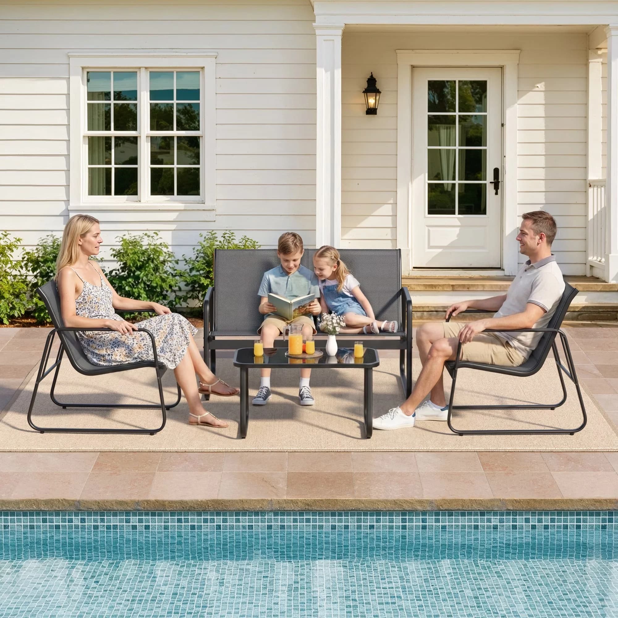 Reliable Patio Conversation Set with Weatherproof, 4-Piece All-Weather Steel, Thick Cushioned Outdoor Sofa - Gray Pe Rattan, Steel,... Model ADAAC7