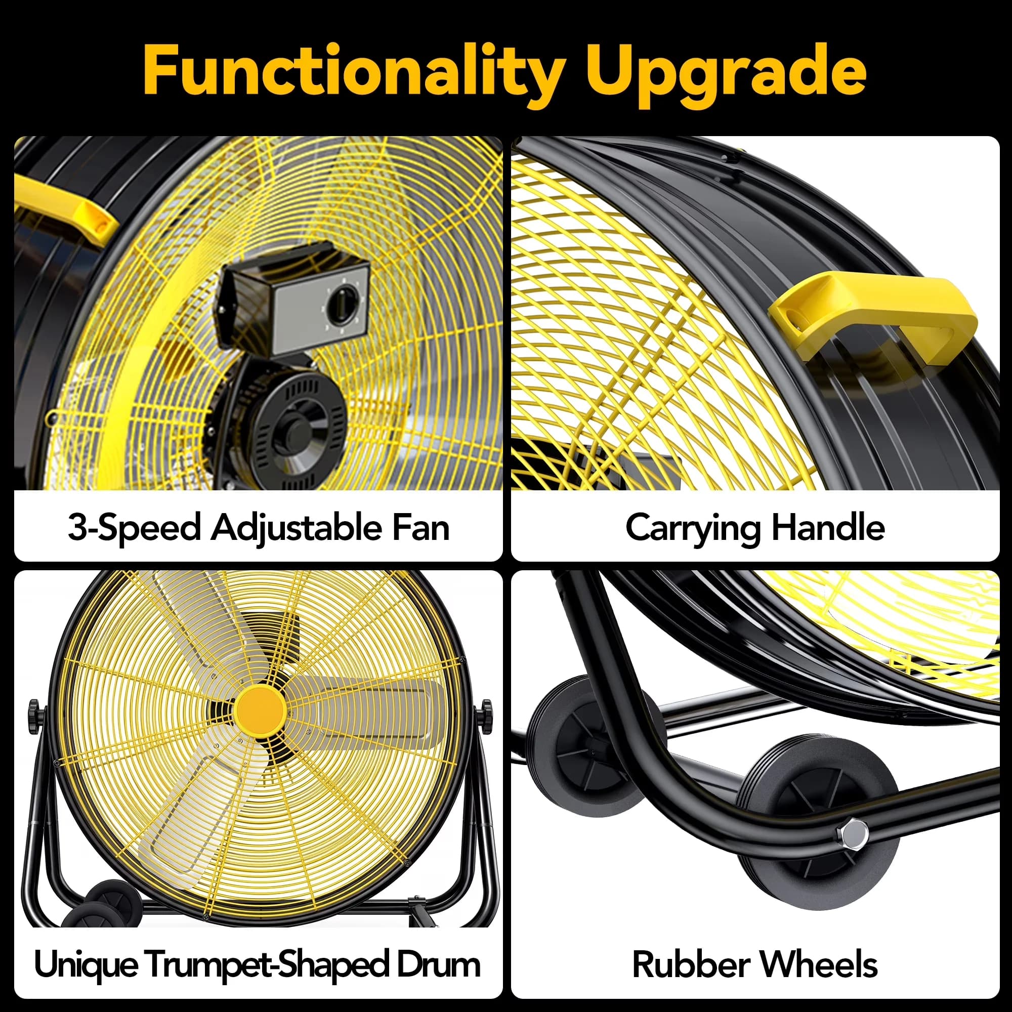 Fans In Cooling Quality with Adjustable Height, 24 inch Industrial Drum Fan - Metal for Outdoor, Patio Model 4D38B1