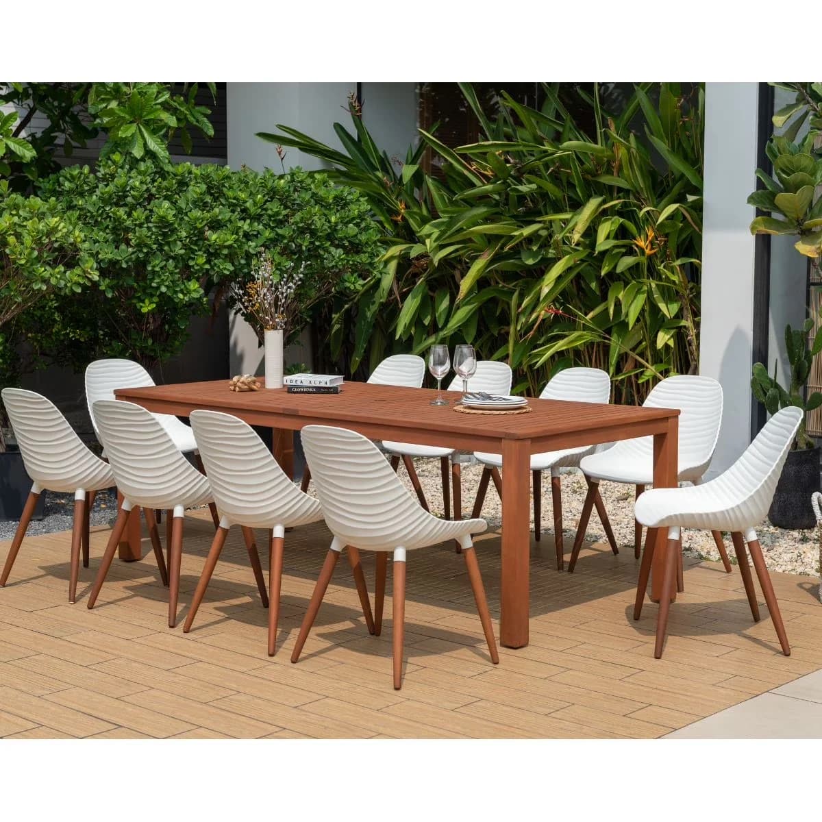 Patio Dining Set Versatile with Weatherproof, Di Como 11-piece - White Solid Wood;Recycled Resin Model 7A3925