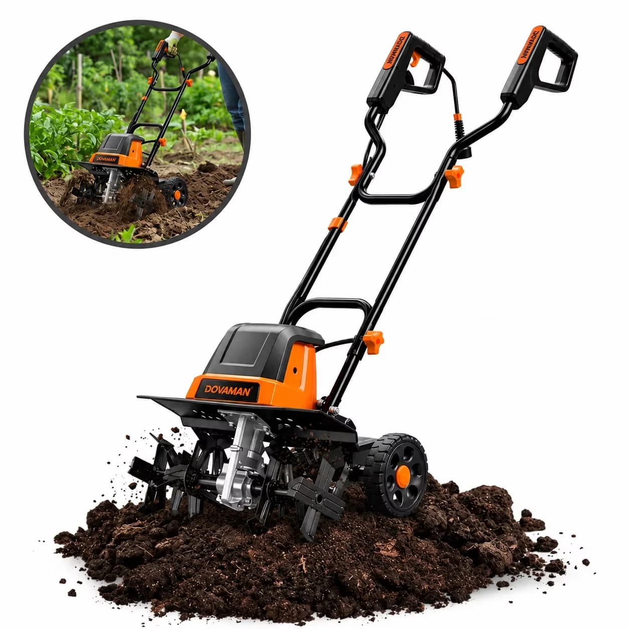 Efficient Trillers Cultivator with 15-Amp Corded, 9-Inch Depth and Adjustable Wheels, 18-Inch Electric Garden Tiller - Model E318B2