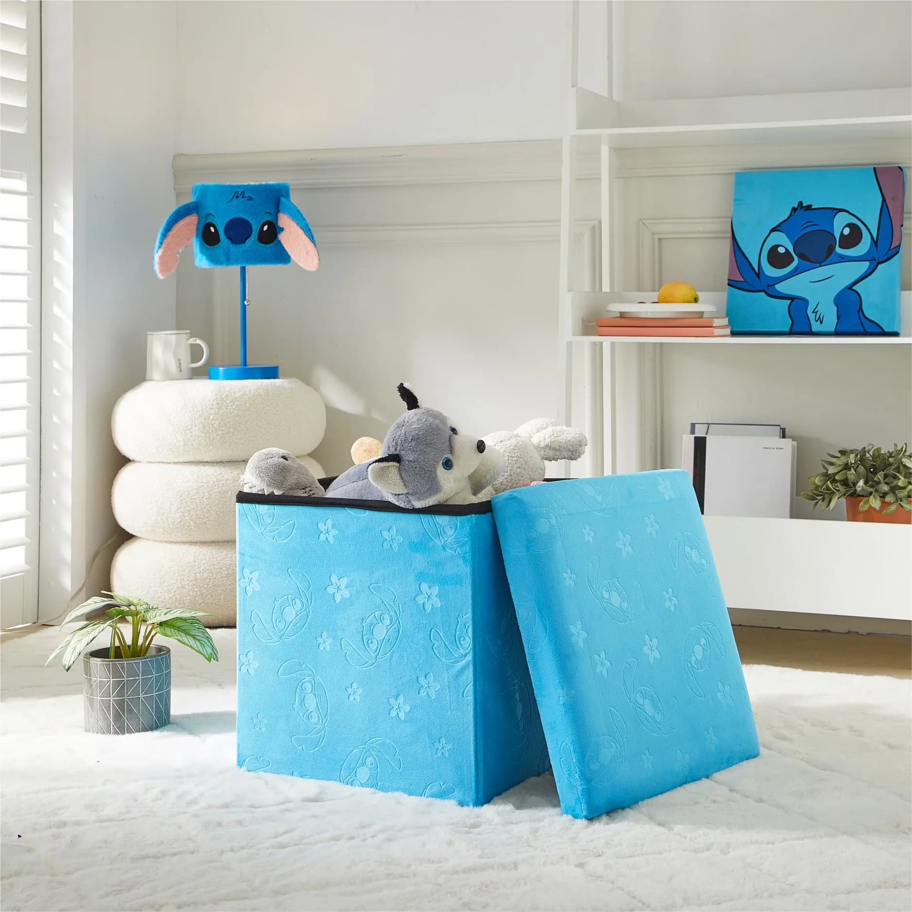 Quality Garage Storage Supply with Collapsible, Stitch Kids' Embossed Ottoman, Blue - Mdf Foam, Micromink Blue Model 79CF50