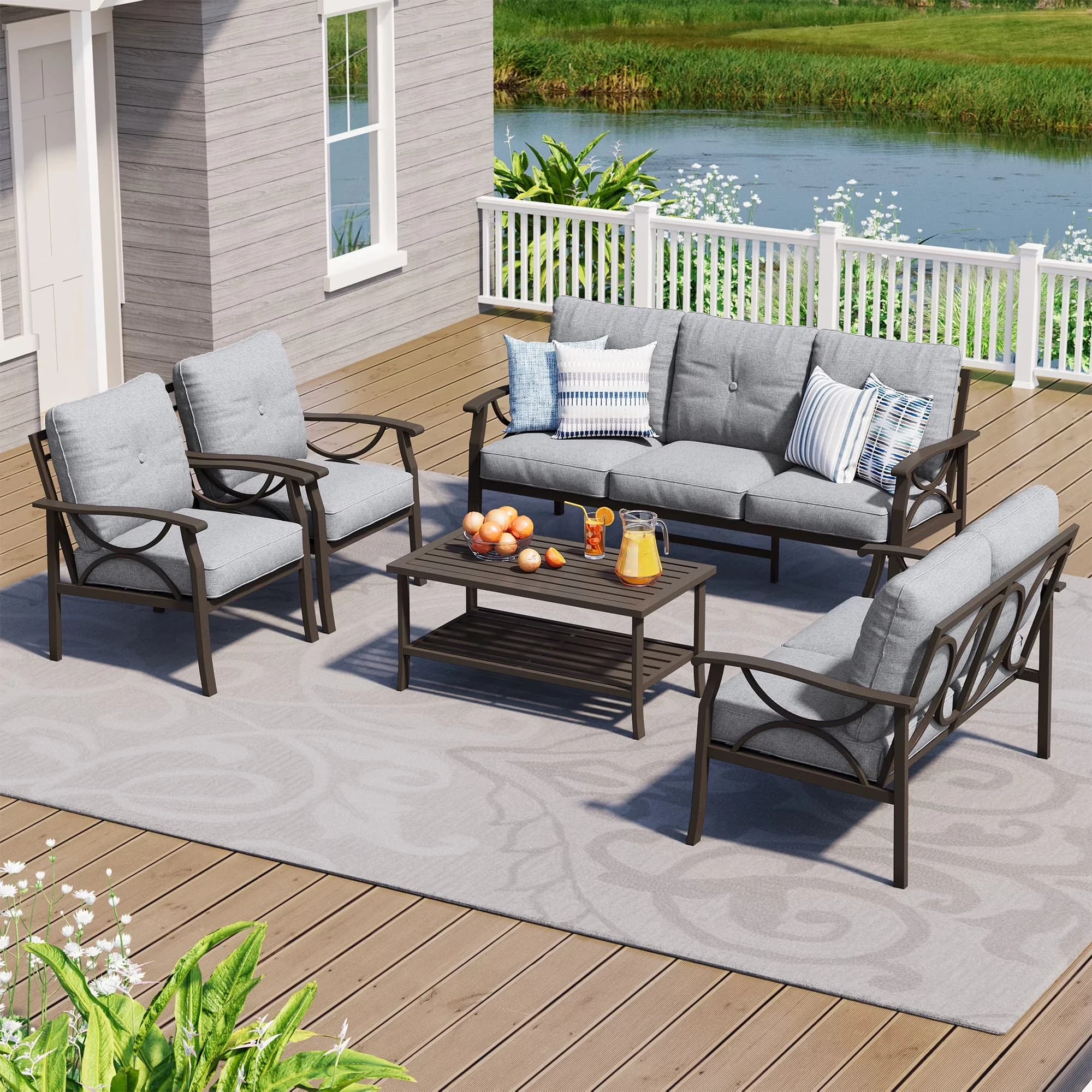 Stylish Patio Conversation Set with Water-Resistant, Outdoor Furniture - Gray Polyester, Steel Model 1F9382