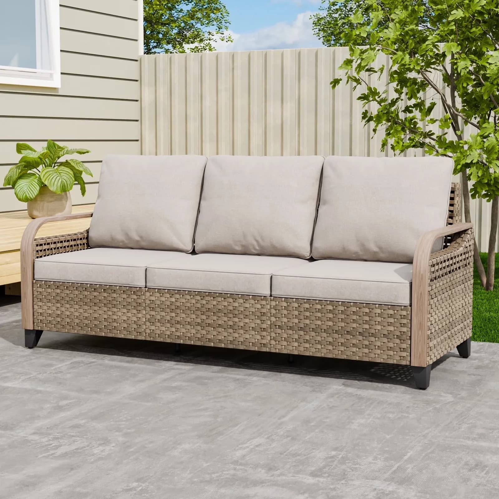 Premium Outdoor Sofas Sectional with Modern, Weather-Resistant - Brown Steel,Wicker Model CB6280